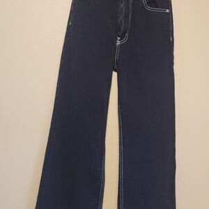 Wide-Leg Navy Pants
